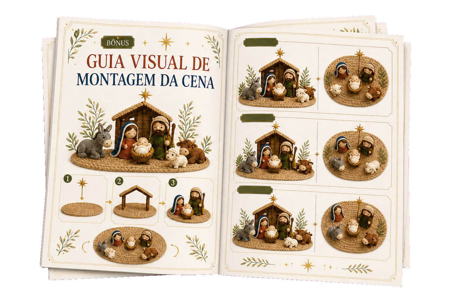 Páginas abertas do Guia Visual de Montagem da Cena