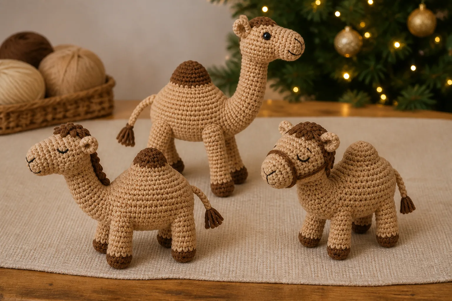 Três camelos em amigurumi